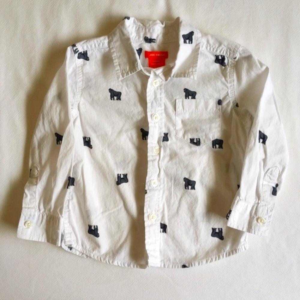 joe fresh gorilla print button down collared cotton shirt 2T toddler boys